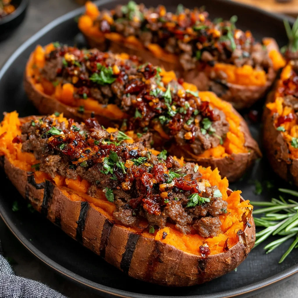 Scharfes Honig-Hackfleisch mit Süßkartoffel-Boten: Ein Rezept, das deine Geschmacksknospen verführt!