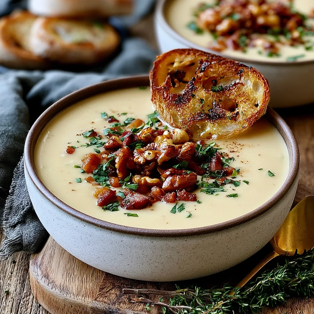 Herzhafte Maronensuppe mit karamellisierten Nüssen und Speck – das perfekte Rezept für kalte Tage!