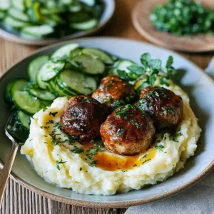 Köstliche Fleischbällchen mit Gurkensalat und Kartoffelstampf: Einfaches Rezept für jeden Tag!