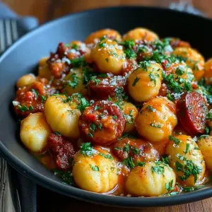 Gnocchi mit Chorizo und cremiger Harissa-Sauce: Das schnelle Rezept für ein Geschmackserlebnis!