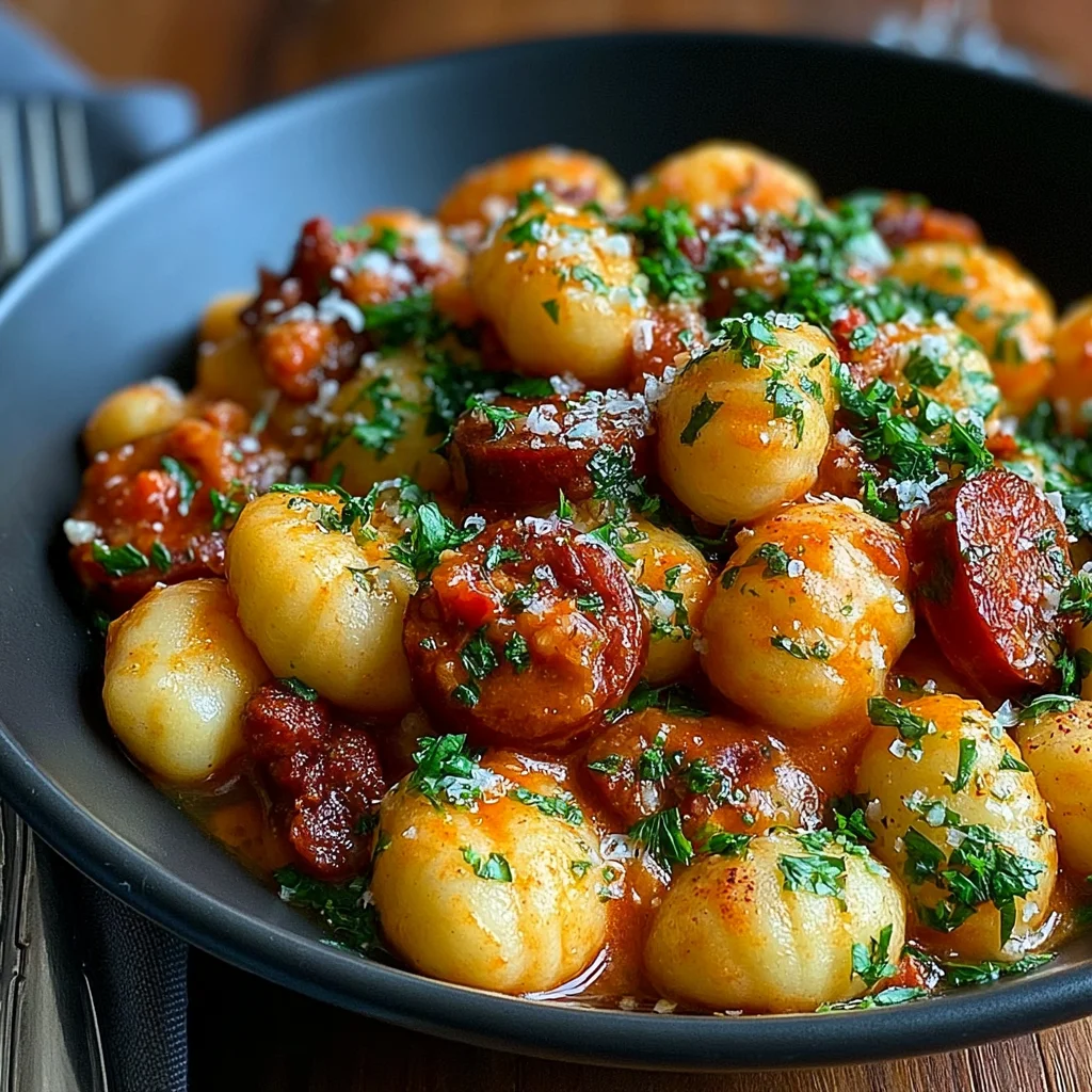 Gnocchi mit Chorizo und cremiger Harissa-Sauce: Das schnelle Rezept für ein Geschmackserlebnis!