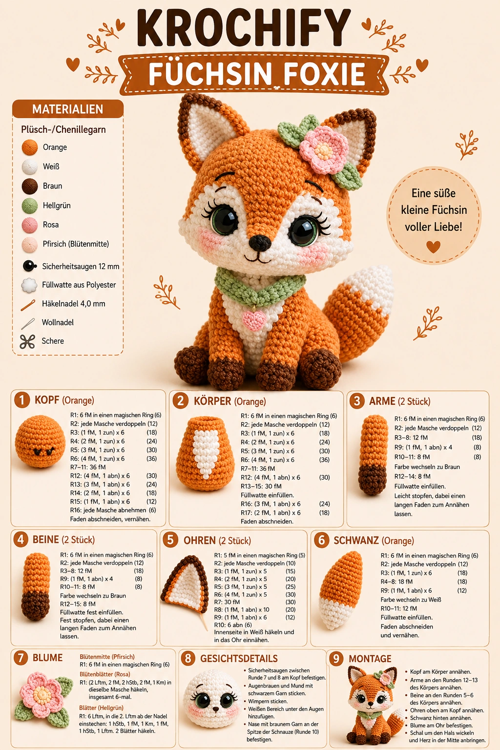 Fuchs Amigurumi häkeln – Schritt-für-Schritt-Anleitung für die süße Füchsin Foxie