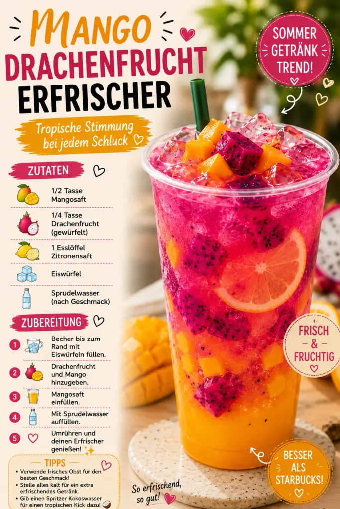 Mango-Drachenfrucht-Erfrischer – fruchtiges Sommergetränk einfach selber machen