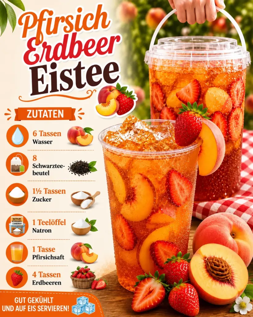 Pfirsich-Erdbeer-Eistee – Erfrischendes Sommergetränk selber machen