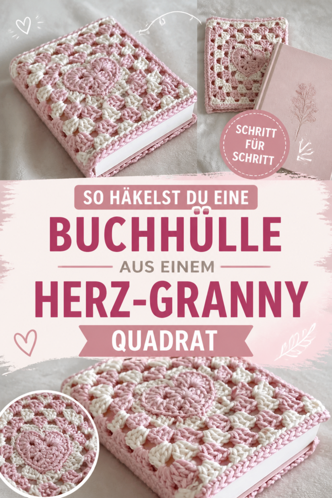 Häkelbuchumschlag aus einem Herz-Quadrat