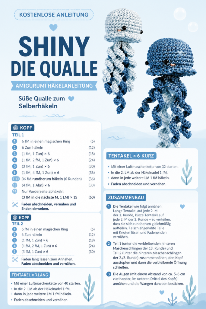 Gratis Häkelanleitung Glänzende Qualle Amigurumi