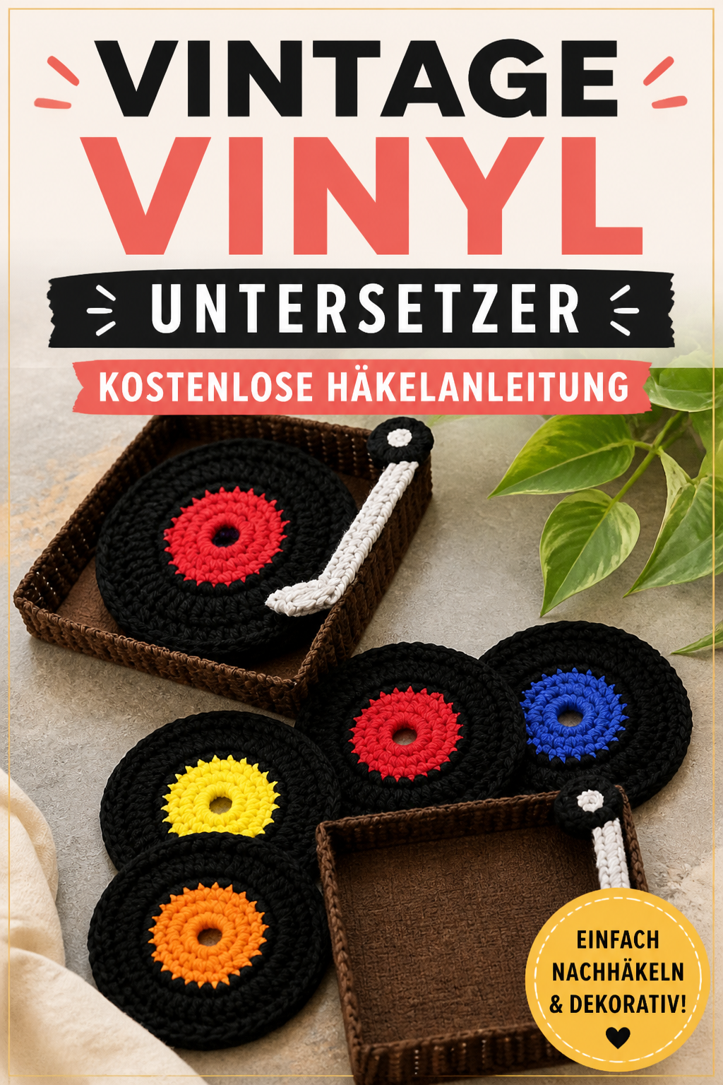Vintage Vinyl Coasters Free Crochet Pattern
